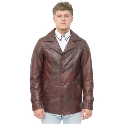 Bruine vintage trench-stijl Crombie leren jas voor heren-Macau
