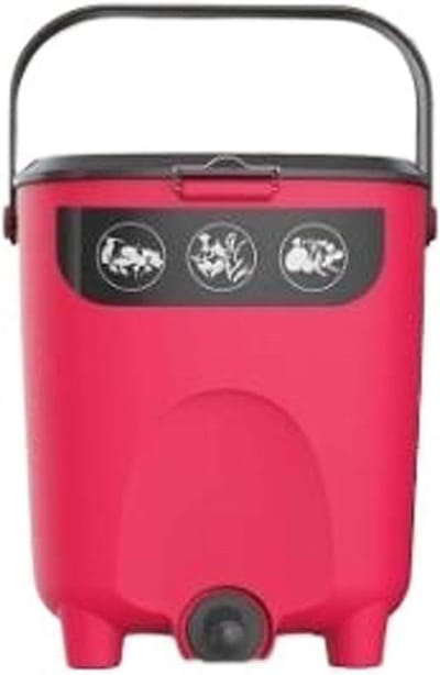 Compostbak Starterset - Keuken Composter - Voedsel Resten Verwerken - Inclusief Compost Starter - 10 Liter Capaciteit - Wit Rood