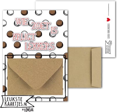 Geldkaart met mini Envelopje -> Sinterklaas - No: 10 (Wie zoet is krijgt lekkers - Pepernoten zwart/wit en bruine) - LeuksteKaartjes.nl by xMar