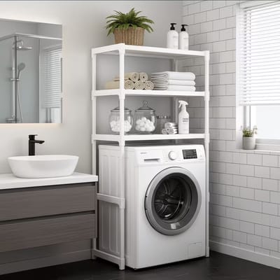3-laags plank over de wasmachine | Ruimtebesparende organizer | Multifunctioneel metalen rek, wit, 169,2cm x 63,5 cm