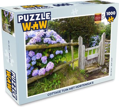 Puzzel Cottage tuin met hortensia's - Legpuzzel - Puzzel 1000 stukjes volwassenen