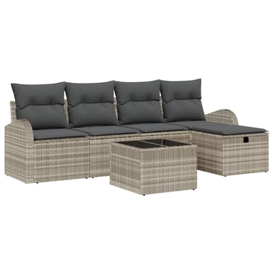 vidaXL - Bankstel - 6 - st - Lichtgrijs - poly - rattan