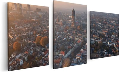 Artaza Canvas Schilderij Drieluik Utrecht Vanuit De Lucht - 120x60 - Foto Op Canvas - Canvas Print