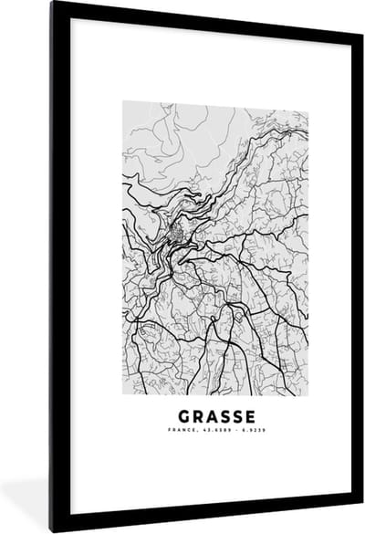Fotolijst incl. Poster - Frankrijk - Plattegrond - Kaart - Grasse - Stadskaart - 60x90 cm - Posterlijst