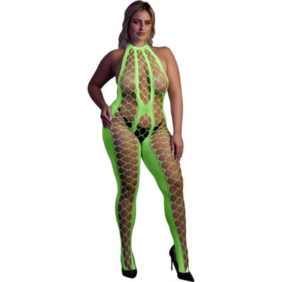 Glow in the Dark Bodystocking met halternek - Groen