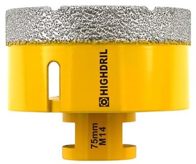 Diamant Kernboor 75 mm M14 Draad voor Porseleinen Tegels en Graniet - Droog Boren