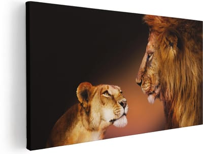 Artaza Canvas Schilderij Leeuw - 40x20 cm - Klein - Wanddecoratie Dieren - Muurdecoratie Leeuw En Leeuwin - Schilderijen Op Canvas