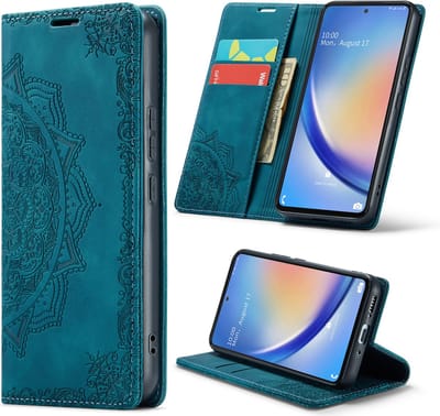 Casemania Hoesje Geschikt voor Samsung Galaxy A14 Emerald Green - Mandala Dunne Portemonnee Book Case - Slim Wallet Case met Pasjeshouder
