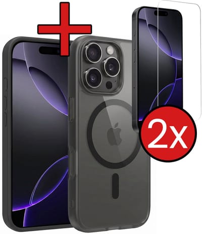 Hoesje - Met 2x Screenprotector - Geschikt voor Apple iPhone 16 Pro - Magsafe Compatible - Sterk & Shockproof - Shock Proof Case - Back Cover - Telefoon Hoes - Telefoonhoes - Zwart