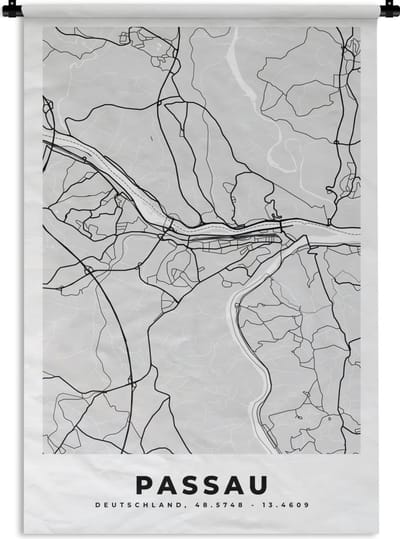 Wandkleed - Wanddoek - Passau - Stadskaart - Plattegrond - Duitsland - Kaart - 120x180 cm - Wandtapijt
