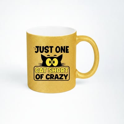 Gouden Glitter Mok "Just One Cat Short of Crazy" - Unieke Kattenliefhebber Mok
