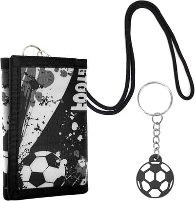 Elegante Voetbalportemonnee voor Kinderen met Drievoudige Kaarthouder en Lanyard - Perfecte Cadeaus voor Jongens