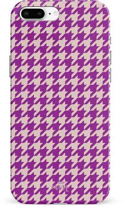 xoxo Wildhearts When In Paris Purple - Double Layer - Hardcase hoesje geschikt voor iPhone SE 2022 / 2020 hoesje - Paars hoesje - Hoesje geruit geschikt voor iPhone 8 / 7 - Paarse case geschikt voor iPhone SE 2022 / 2020 / 7 / 8 case - paars / beige