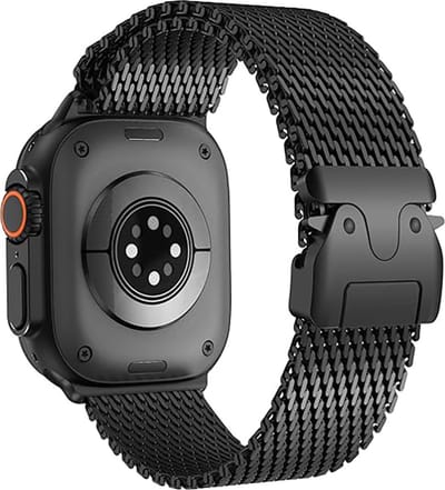 Stravo Zwart Luxury RVS Milanese Bandje – geschikt voor Apple Watch 42mm(Series 11/10) 41mm 40mm 38mm – Verstelbare Mesh Milanees horlogeband met parachutegesp voor Apple Watch SE 1 2 3 / Series 11 10 9 8 7 6 5 4 3 2 1 - Apple Watch Bandje