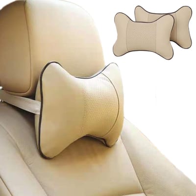 Thijox - 2stks Auto Hoofdsteun Kussens, Universele Nek Ondersteuning Kussens, Lederen Nekkussen Kit voor Auto en Gaming-stoel, Afneembare Kussens, Wit