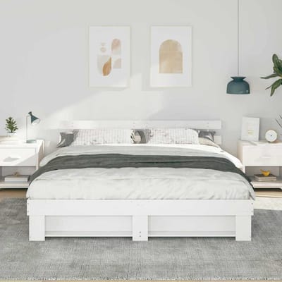 vidaXL - Bedframe - met - hoofdeinde - Wit - 200 - x - 200 - cm - Massief - grenenhout