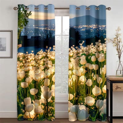 Mooie Witte Rode Roos Bloem Zonwering Gordijnen 2 Panelen Meisjeskamer Slaapkamer Woonkamer Moderne Huisdecoratie Gordijnen 100W130H(CM)40x51in&Grommet Top