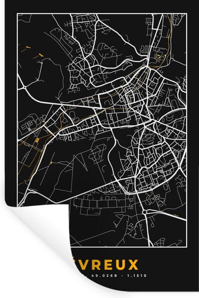 Muurstickers - Sticker Folie - Kaart - Plattegrond - Frankrijk - Évreux - Stadskaart - 20x30 cm - Plakfolie - Muurstickers Kinderkamer - Zelfklevend Behang - Zelfklevend behangpapier - Stickerfolie
