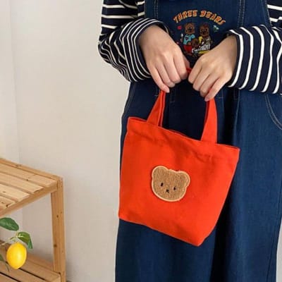 Dames Handtas Casual Leuke Beer Canvas Tas Meisjes Handige Mini Kleine Handtas 18*21cm oranje