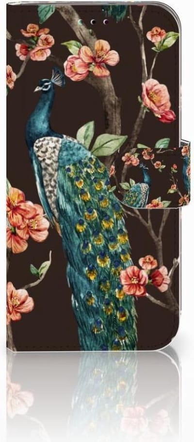 Samsung Galaxy A40 Telefoonhoesje met Pasjes Pauw met Bloemen