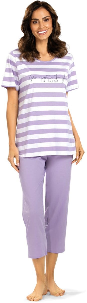 Comtessa Dames Pyjama - Katoen - Zomer - 7/8 broek - Lila Gestreept - Maat 44