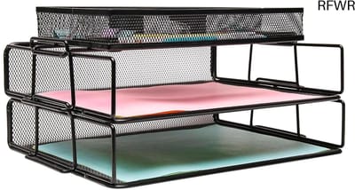 RFWR® Laag van 2 Bedrade Gaaspapiersorteerders met Accessoirelade en Afneembare Bestandshouder - Voor Kantoor, School en Studie