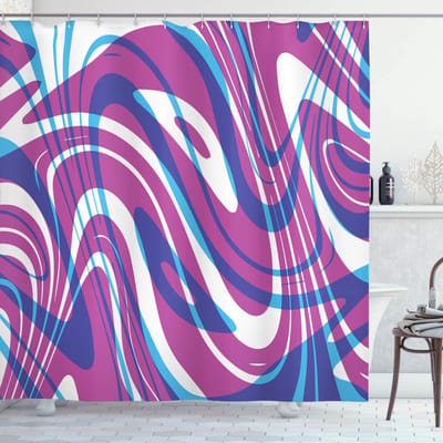 ABAKUHAUS Abstrakt – Douchegordijn 175x180 cm – Polyester, Wit, donker magenta