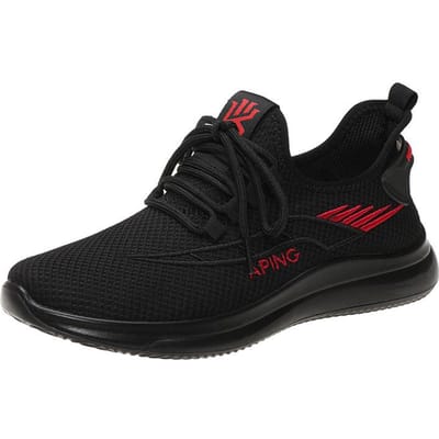 Polyurethaan Nieuwe Herenschoenen Vliegend Geweven Schoenen Casual Platte Sneakers Lente en Herfst Licht en Doorlopende Zoolstijl 44 black