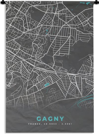 Wandkleed - Wanddoek - Plattegrond - Kaart - Frankrijk - Gagny - Stadskaart - 120x180 cm - Wandtapijt