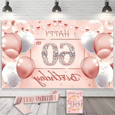 Feestelijke Verjaardagsbanner en Sjaal voor 60e Verjaardag - Decoratieset voor Vrouwen met Kaarten, Ballonnen en Cadeau-ideeën voor Volwassenen