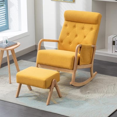 Schommelstoel met Voetenbank - Relaxfauteuil Comfortstoel - Ontspannen Zitten - Ergonomisch Gevoerd - 85 x 42 x 64 cm - Geel