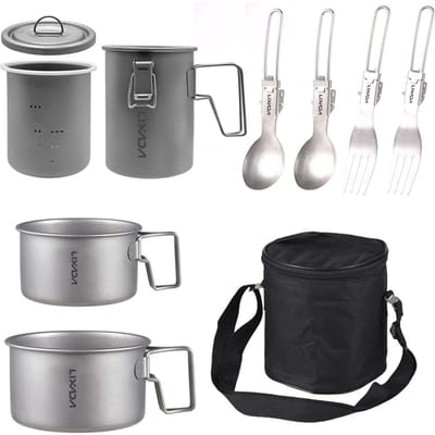 Set Cuiseur à Riz Multifonctionnel de Camping en Plein Air Pique-Nique de Voyage Pot de Cuisson en Titane pour Camping Randonnée 1 set gray