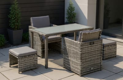 5-delige tuin eetgroep 2 stoelen 2 krukken 90x90x75 cm Polyrotan Zitgroep Balkonset met Tafel en Kussens Weerbestendig Binnen & Buiten Eetset Compact Design | Urbanhome