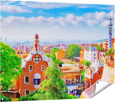 Gards Tuinposter Park G�ell in Barcelona - Kleurrijk - 120x90 cm - Tuindoek - Tuindecoratie - Wanddecoratie buiten - Tuinschilderij