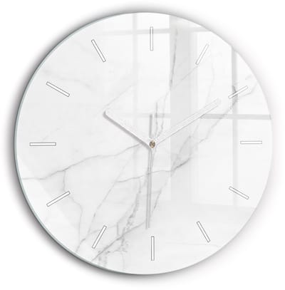 Wallfluent Wandklok - Decoratief marmer Decoratieve Wandklok - 60 cm x 60 cm - Wit Wandklok - Witte Handen - Wandklok Zonder Cijfers - Stille Wandklok Slaapkamer - Ronde Glas Klok - Industrieel Wandklok - Stijlvolle Klok