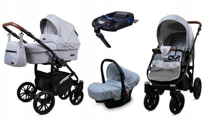 BabyLux® Kinderwagen 4in1 – OPTIMAL - SILVER FLEX BLACK FRAME - Opklapbare Wandelwagen incl. Reiswieg, Multifunctionele Buggy Sportstoel, Autostoel, ISOFIX basisstation - Combi-kinderwagen met Luiertas, Regenhoes, Klamboe