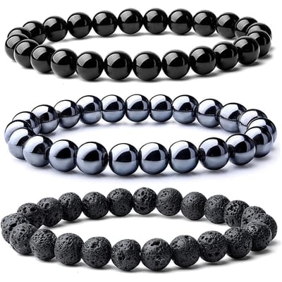 Bixorp 8mm Stretch armbanden set met Obsidiaan + Hematiet + Lavasteen - Helende kralenarmbanden