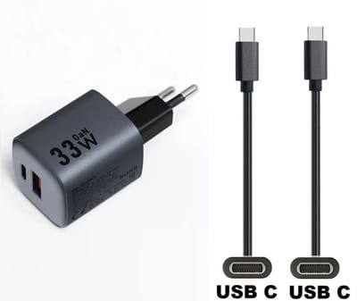 OneOne 33W snellader met 2 poorten + 2,0m sterke USB C naar C kabel. GAN lader. PD PPS oplader adapter past op Samsung Galaxy S10, S10e, S20, S21, S22, S23, S24, S25, S26 (Edge, FE, Lite, Plus +, Ultra)