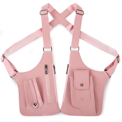 Dubbele Schouder Okseltas, Premium Leder Okseltas met Verborgen Anti-Diefstal Portemonneevak, Verstelbaar & Vintage, Geschikt voor Wandelen -Roze