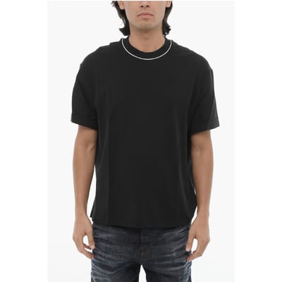 Effen kleur Easy Fit T-shirt met ronde hals en overhemdmouwen in zwart