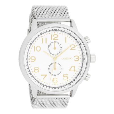 Zilverkleurige OOZOO horloge met zilverkleurige metalen mesh armband - C7087