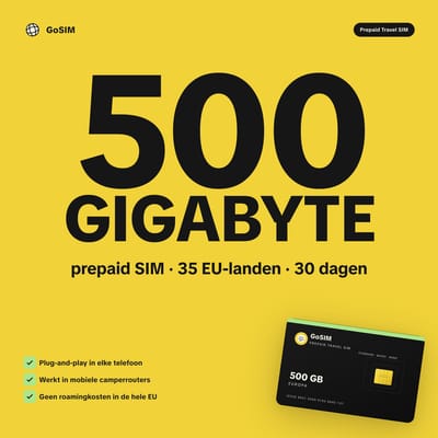 Simkaart Europa - 500GB - Data simkaart - Voor Camper, Router, Telefoon, Tablet - TV kijken etc.