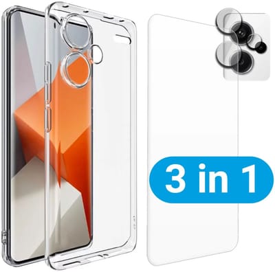Schokbestendig Doorzichtig Hoesje Geschikt voor Xiaomi Redmi Note 13 Pro Plus + 9H Tempered Glass Screen Protector + Camera Protector Transparant | 360° Beschermset