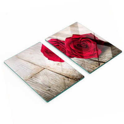 Glazen serveerplanken voor in de keuken met rozen op houtmotief, 2x40x52 cm