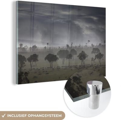 ® Glasschilderij 180x120 cm - Schilderij acrylglas - Onweerswolken bij Masai Mara National Park in Kenia - Foto op glas - Muurdecoratie woonkamer - Wanddecoratie slaapkamer - Schilderijen