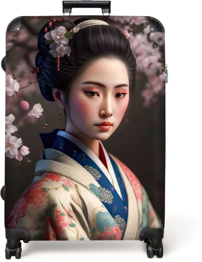NoBoringSuitcases.com® - Koffer groot - Reiskoffer lichtgewicht - Vrouw - Sakura - Kimono - Portret - Reiskoffer met 4 wielen - Grote reis trolley XL - Luggage suitcase - Hardcase reistrolley large - 98 liter bagage