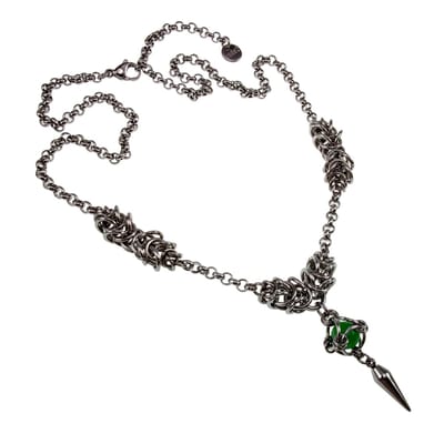 Unieke Ketting met Groene Kattenoog Steen en Speerpunt Hanger, RVS, Dames, 50 tot 55cm - Handgemaakt door esde2