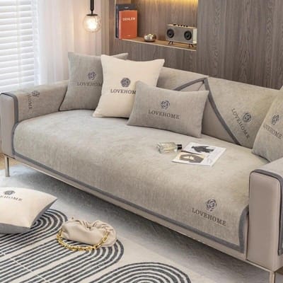 Luxe antislip bankhoes grijze randhoes handdoek lederen bankkussen modern eenvoudig 4 seizoenen universele huisbeschermingshoes 110x110cm 1pcs