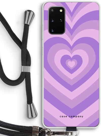 Case Company® - Hoesje met koord geschikt voor Samsung Galaxy S20 Plus hoesje met Koord - Hart Paars - Telefoonhoesje met Zwart Koord - Bescherming aan alle Kanten en Over de Schermrand