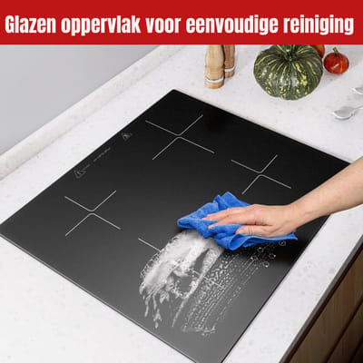 Aurixi® Elektrische Kookplaat 4 Pits - Elektrische Fornuis - Elektrische Kookplaat Vrijstaand - 4 Kookzones - Kinderslot - Zwart - 52cm x 59cm x 6cm